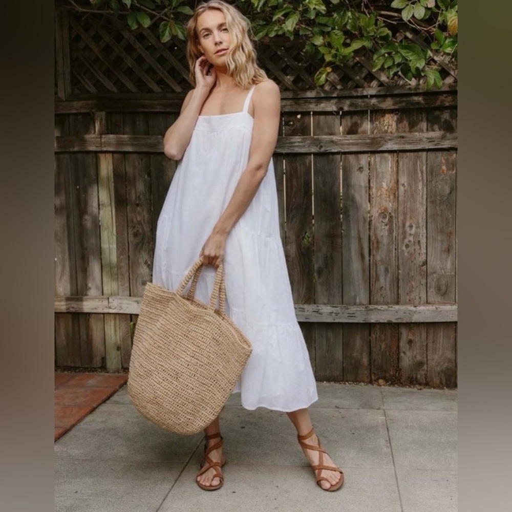 JENNI KAYNE Seersucker Linen Cotton Summer Dress Small in White